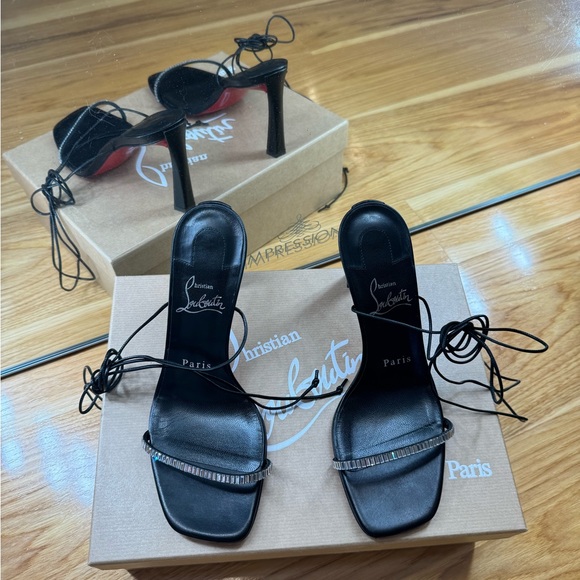 CHRISTIAN LOUBOUTIN Condora Lacestrass 85 crystal-embellished leather sandals - Picture 8 of 13